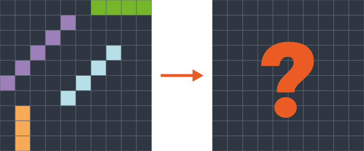 Task B test one. Two diagonal lines, one purple, one blue, one horizontal green line and one vertical orange line.