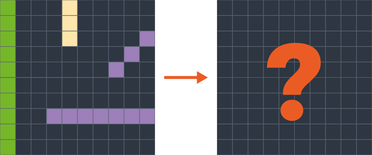 Task B test three. Two vertical lines, one green, one cream, on horizontal purple line and one diagonal purple line.