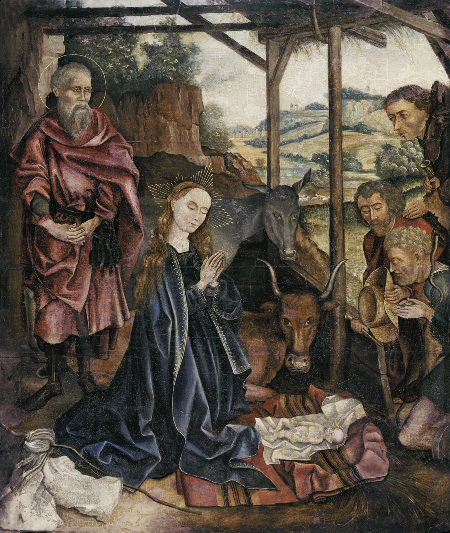 The repaired painting with the damage corrected and missing sections of the image restored.