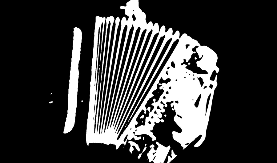 Pattern concealing a hidden image. White shapes on a black background. The shape consists of a thick vertical white line on the left followed by a series of evenly spaced thinner white vertical lines at increasing angles of slant, creating a fanned pattern of alternating light and dark. To the right, there is a larger area of white containing mottled black shapes.